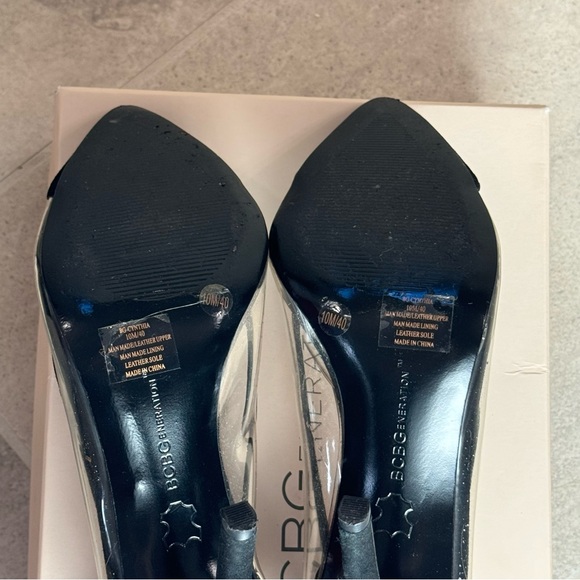 BCBG Cynthia Heel Transparent Clear Black Suede Strap Pointed Toe Pumps 10 - Picture 10 of 10